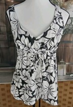 Tommy Bahama Tank Top Size M White/Black Floral Supima Cotton - $17.82