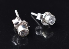 925 Sterling Silver 3mm Unisex Round Cut Cubic Zirconia CZ Earrings Bergamo ES - £13.45 GBP