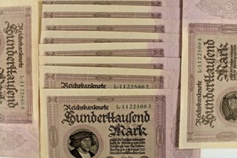 1923 Germany 100,000 Mark Notes / 11 (Eleven) Sequentially Numbered Bill... - £124.60 GBP