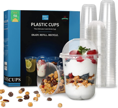 50 Pcs Disposable Plastic Cups,12 Oz Clear Plastic Parfait Cups with Dome Lids a - £16.03 GBP