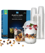 50 Pcs Disposable Plastic Cups,12 Oz Clear Plastic Parfait Cups with Dom... - £15.37 GBP