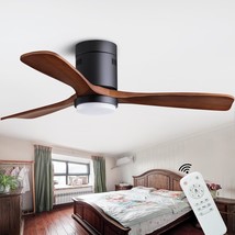 48&quot; Recessed Ceiling Fan, Wooden Ceiling Fan With Lights With Remote Con... - £132.81 GBP