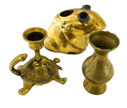 Candle Holders Brass Frog and Turtle Decorative Vase Lot of Three - £15.47 GBP