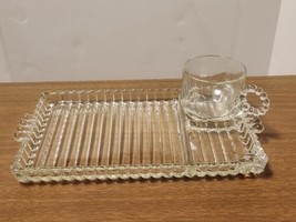 Vintage Hazel Atlas Sip N Smoke Ball Rib Glass Luncheon Snack Cup Plate Tray - £4.74 GBP