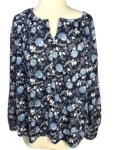 Soft Blue Floral Sweater Medium Old Navy Split Neck Lightweight Relaxed Flowy - $19.39