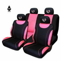 New Flat Cloth Car Seat Covers Black and Pink Set with Paw Heart For Jeep - $40.44
