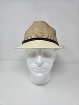 Scala Pronto 2-Tone Weaved Panama Men Hat Brown Band Faux Leather Cotton Rope - £58.92 GBP