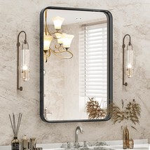 The Dumos Black Metal Framed Vanity Rounded Rectangular Bathroom Mirrors Are - £32.86 GBP