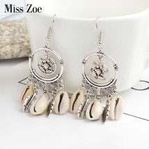 Miss Zoe Dreamcatcher s feather shell tassels Drop earrings Vintage Bohemian Eth - £6.59 GBP