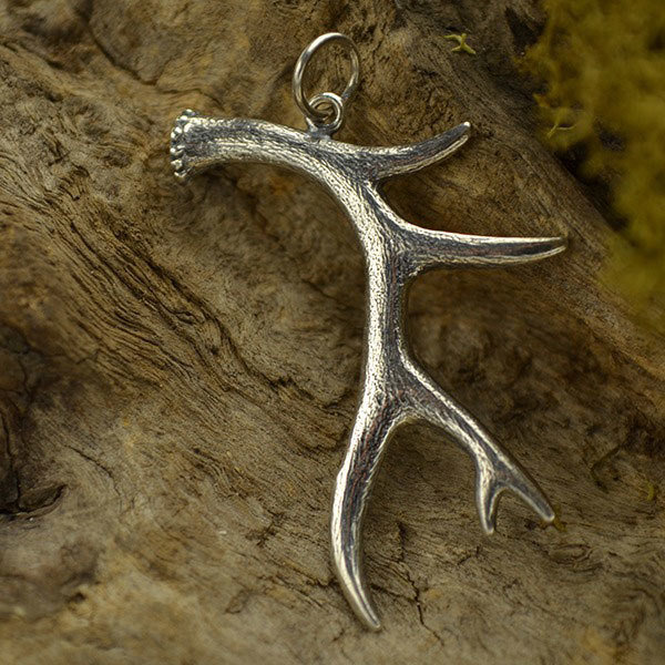 Sterling Silver Deer Antler Pendant - Animal Charms 40x28mm - $68.24