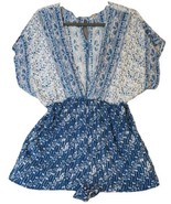 Free People Blue Printed Arizona Short Sleeve Romper Pockets V Neck Sz X... - $34.19 CAD