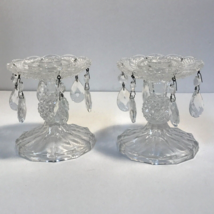 Victorian Crystal Glass Candlestick Holder with Hanging Teardrop Cut Cry... - $45.00