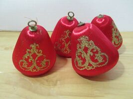 Vintage Satin Silk Spun Christmas Red Bell Ornaments 2 w/ flaws need rings - $7.27