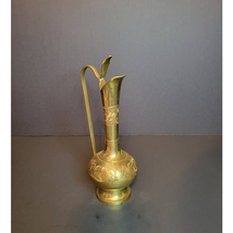 Vintage Flower Etched Brass Oil Ewer Skinny Vase Made in India - $59.39