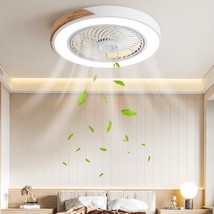 Besketie 20&quot; Wood Ceiling Fan With Lights, Modern Enclosed Low Profile, White - £93.80 GBP