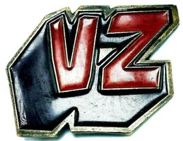 Vintage Von Zipper Belt  Buckle VZ 3D Brass and Red Enamel EUC - $10.84