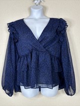 NWT Torrid Womens Plus Size 4 (4X) Blue Animal Print V-neck Top Long Sleeve - $23.30