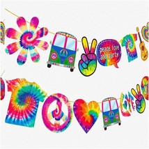 Tie Dye Party Extravaganza - Vibrant 2pcs Banner &amp; Garland Set for Retro 60s 70s - $32.66