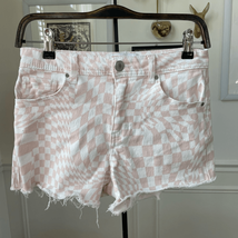 RSQ Pink White Psychedelic Grid Cutoff Denim Shorts 25 - $16.56