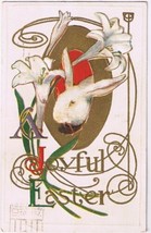 Postcard Embossed Joyful Easter Bunny Rabbit Lilies Detroit 1925 - £3.17 GBP