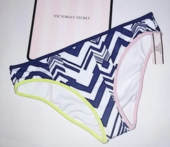 Victoria Secreto Culotte de Bikini Fondo Zig Zag Blanco Tinta Blot Azul Marino S - £10.20 GBP