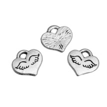 Heart Charms Wing Heart Charms Angel Wing Charms Silver Heart Charm 10pc - £2.15 GBP