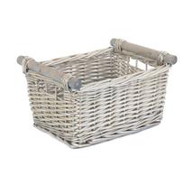 Grey Wash Wooden Handled Wicker Storage Basket - £25.29 GBP+