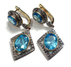Victorian 2.00ct Rose Cut Diamond Blue Topaz Wedding Earrings - £562.06 GBP