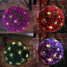 28CM Solar Powered Topiary Ball 20 LED Flower Lights Dual Function Garden Decor - £19.98 GBP