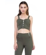 Women&#39;s Olive Sweetheart Button Down Crop Top (S) - £9.65 GBP
