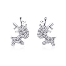 Cubic Zirconia &amp; Silver-Plated Reindeer Stud Earrings - £10.38 GBP