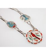 Vintage Harlan &amp; Monica Coonsis Zuni Turquoise &amp; Coral Bird Sterling Nec... - $1,561.50