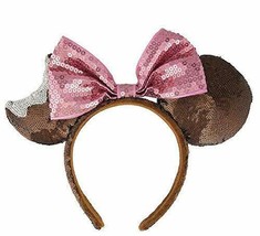 Disney Parks Chocolate Mickey Mouse Ice Cream Bar Bow Sequin Ears Headband - £58.36 GBP