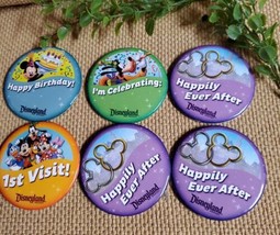 6 Walt Disney World Celebration Buttons 1st Visit, Celebrating, Happy Bi... - $13.98