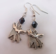 Silver Plate Anubis Egyptian Egypt Crystal Gothic Drop Dangle Earrings - £4.26 GBP