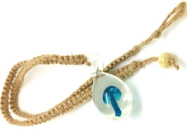 Blue Mushroom in Murano glass pendant on Hemp Choker Necklace - £21.67 GBP