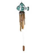 Hand Carved Bamboo Wooden Bobbing NEMO Teal Blow Fish Coconut Wind Chime... - £23.41 GBP