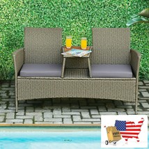 2-Person Patio Rattan Conversation Furniture Set with Coffee Table - £265.32 GBP