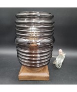Round Ribbed Cylindrical Barrel Smoky Gray Glass Table Lamp w/Felt Woode... - $937.82 MXN
