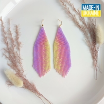 Long beaded earrings with pastel gradient, purple-pink-peach-lemon, gift - $27.00