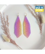 Long beaded earrings with pastel gradient, purple-pink-peach-lemon, gift - $27.00