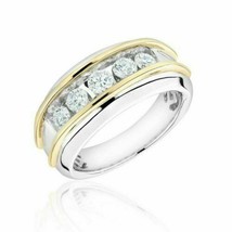 1.00 Ct Diamond Five Stone Men&#39;s Wedding Band Ring 14k Two Tone Gold Plated - £110.48 GBP