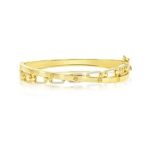 Sterling Silver Overlapping Polished &amp; Recatangle CZ Bangle Gold Plated - £157.77 GBP