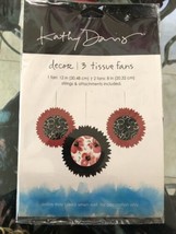 lot of 3 Kathy Davis dangling Decorative Tissue Fans 12&quot; and 8&quot;red black... - £2.35 GBP