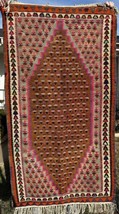 Vintage Kilim Rug Vibrant Colorful Tassels Bohemian Eclectic Decor 37” x... - £340.35 GBP