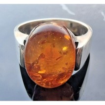 Vintage 925 Sterling Silver Natural Baltic Oval 16x12 Mm. Amber Ring Size At - £70.90 GBP