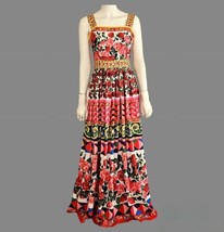 Red Floral Maxi Dress size M Sleeveless Rhinestone Embellished Long Dress - £56.25 GBP