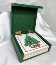 Christmas Coasters Himark Saltera Vintage 1985 Ceramic Tile Cork Wood Box Taiwan - £17.53 GBP