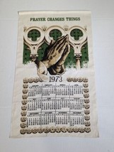 VTG 1973 Religious Calendar Linen Tea Towel Praying Hands Christian Wall Hanging - £14.20 GBP