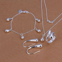 fashion women wedding silver Bracelet necklace earring ring drop jewelry set 925 - £8.37 GBP